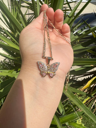 Pink butterfly necklace