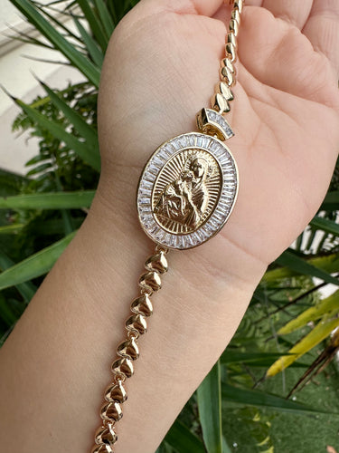 Round Clear stone Virgencita bracelet